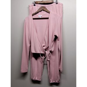 Colsie Jersy Knit Set Women Size XL Pink Ribbed Relaxed Loungewear Casual
